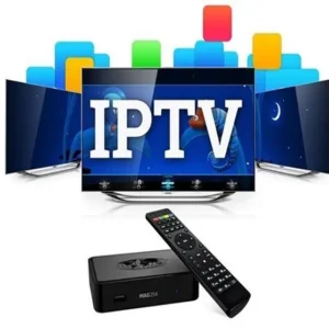 Abonnement IPTV belgique affiché sur un téléviseur avec interface moderne.