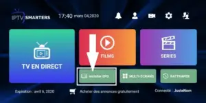 Écran d’accueil du lecteur IPTV Smarters Pro