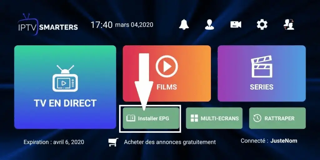 Écran d’accueil du lecteur IPTV Smarters Pro